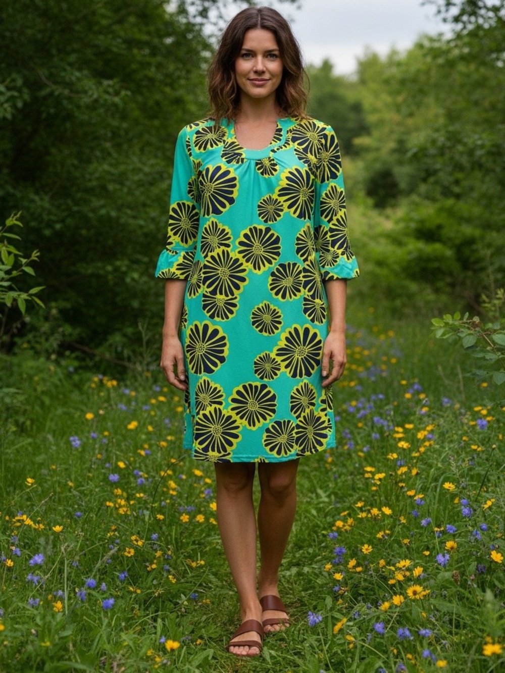 Aryeh NWT Mint Floral Shift Dress Size Small Bell Sleeve Resort Tunic